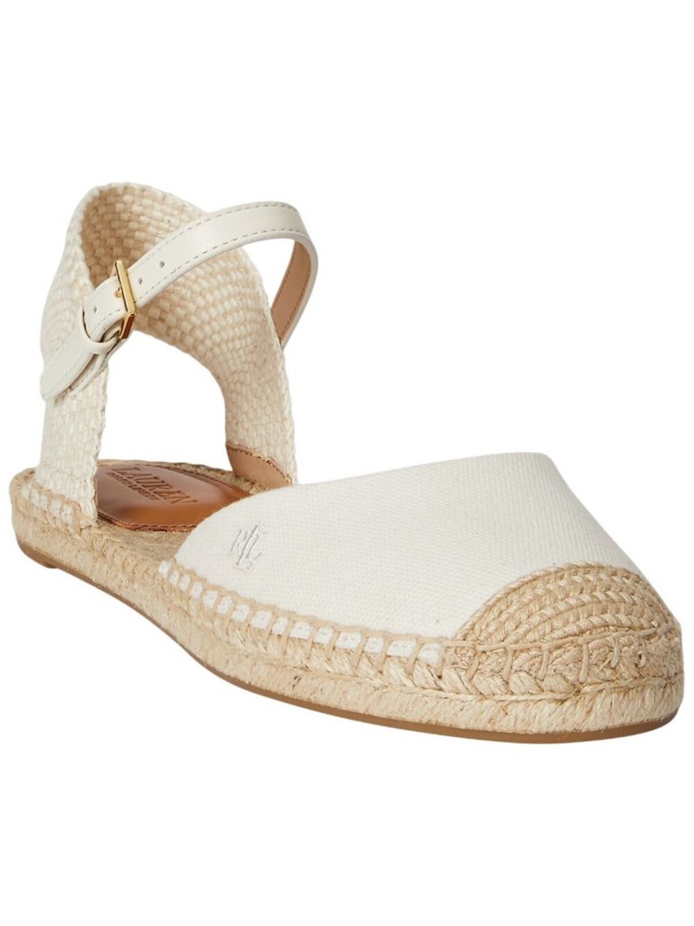 NWT Lauren Ralph Lauren Strap Flats Sandals Soft White / Natural Brown 7.5B